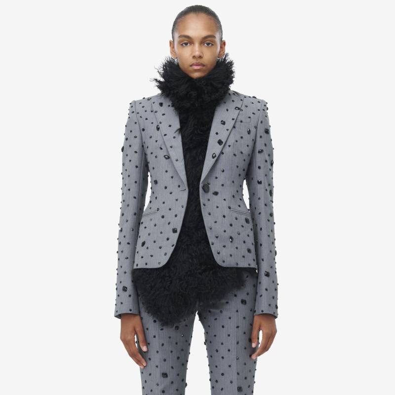 ALEXANDER MCQUEEN - Shattered Jet Stone Embroidered Single-breasted Jacket - Item 807810QZANE1015
